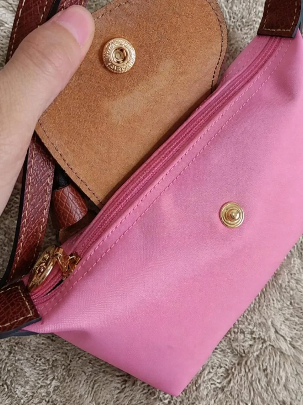 NEW Longchamp Le Pliage Pouch | Pink & Brown Leather Style
